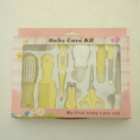 Maternal and Infant Thermometer Feeding Nasal Nasal Care 10 Piece Set Baby Manicure Clamp Nail Clipper Set (Option: Yellow pink)