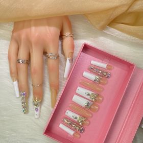 GGDDSHA Nails Press On Nails Medium Fake Nails FalseNails With 3D Flower Designs Nail Press Ons French TipHandmade Acrylic Artificial Nails Summe (Option: M)