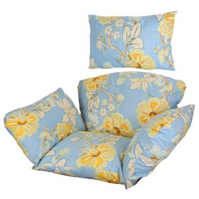 Egg Chair Cushion Hanging Basket Seat Cushion Thicken Soft Egg Swing Chair Pad Hanging Egg Chair Cushion with Headrest (Option: PadBlueYellowLeaf)
