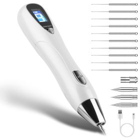 1Pc Skin Tag Remover Skin Tag Repair Kit Tattoo Freckle Wart Mole Remover Pen With 9 Intensity Levels 10 Fine Needles 3 Coarse Needles (Color: White)