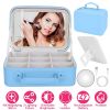 Travel Makeup Bag With 3 Light Colors Dimmable Brightness LED Mirror Detachable 10X Magnifying Mirror Adjustable Dividers Portable Waterproof Cosmetic