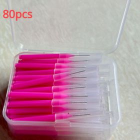 30/80/150/160Pcs I-type push pull interdental brush 0.6-1.5Mm Cleaning Between Teeth Oral Care Orthodontic I Shape Tooth Floss (Color: 80pcs 0.7 mm rose)
