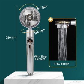 High Pressure Shower Head Adjustable 360° Rotation Turbine Water Saving Shower (Color: Silver)